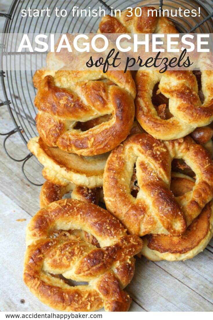 Pillow soft inside, crispy, buttery and cheesy on the outside, these asiago cheese soft pretzels come together in 30 minutes.