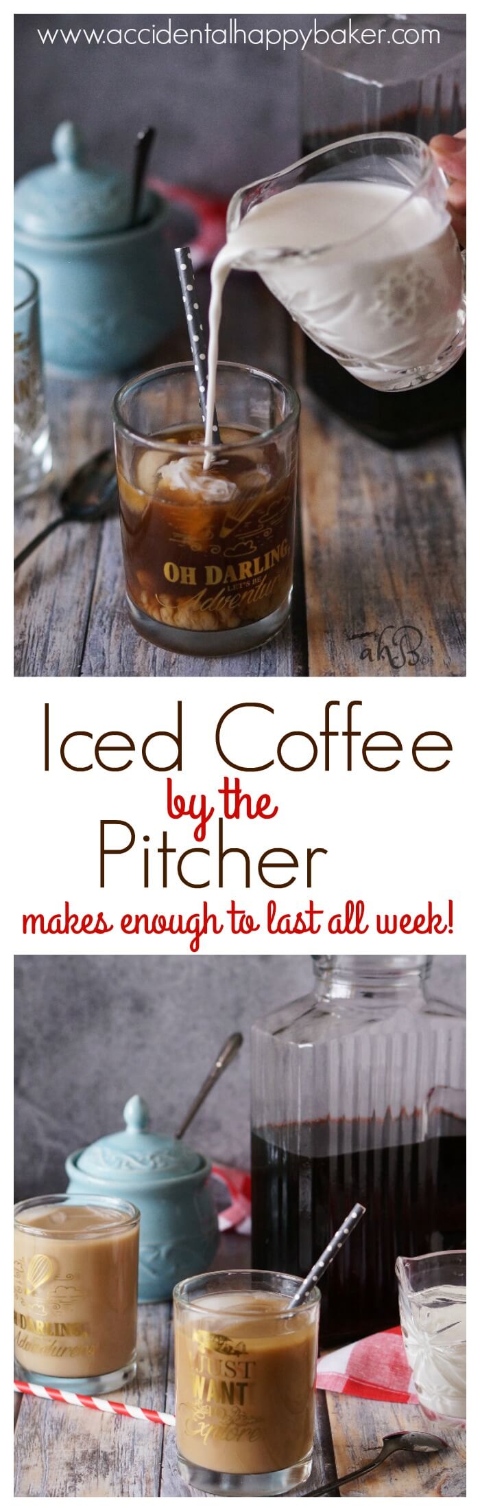 3 simple steps and you’ve got a pitcher of delicious iced coffee to last you the week! Say goodbye to expensive, over sweetened commercial iced coffee with this easy DIY recipe found on www.accidentalhappybaker.com @AHBamy