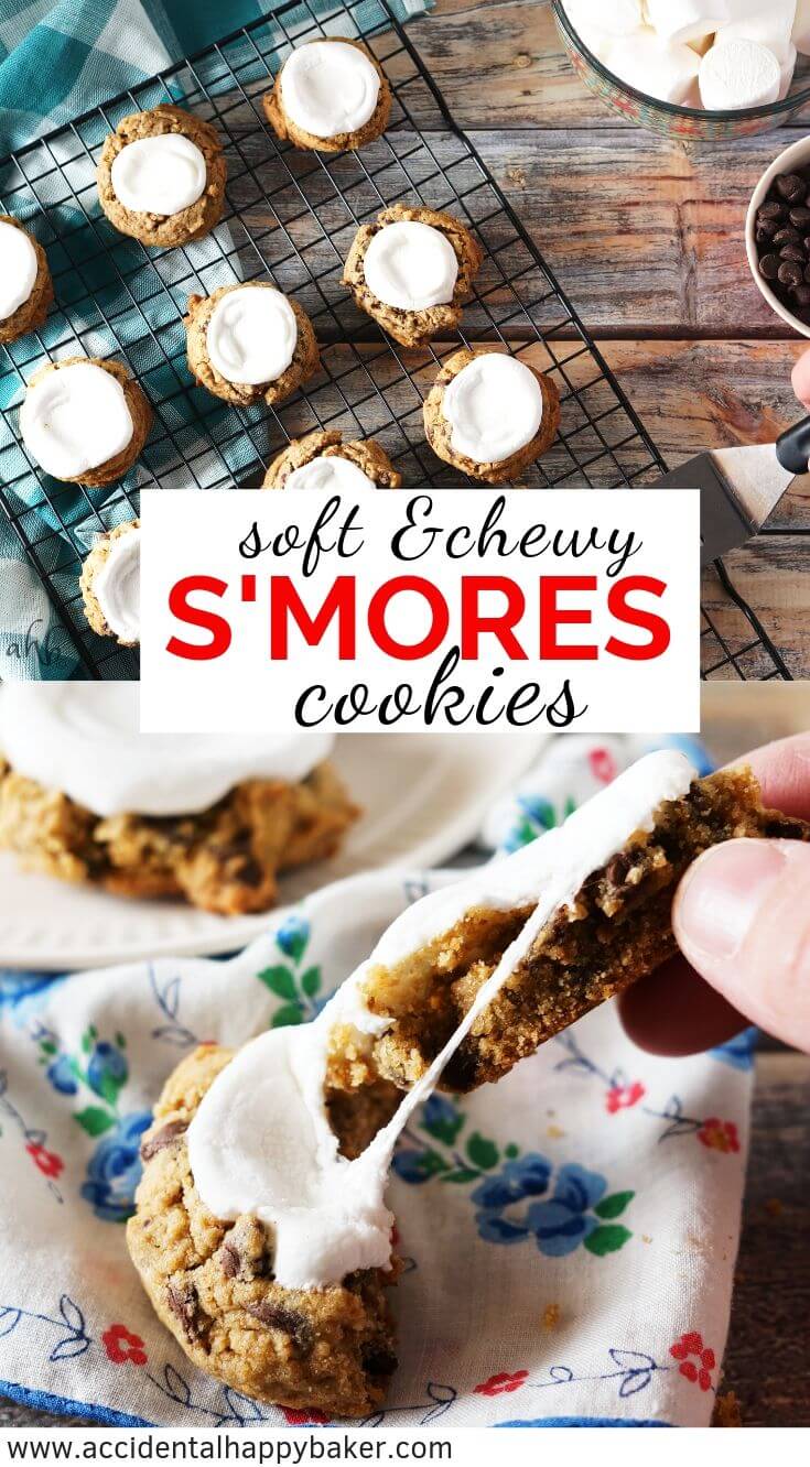 Soft and Chewy Smores Cookies - Loaded with chocolate chips, marshmallows, and graham cracker flavor these are the best smores you'll ever eat! #smorescookies #smores #graham #chocolate #accidentalhappybaker