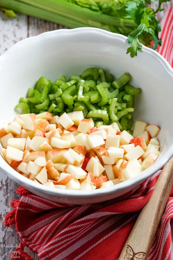Chopped apples and celery make the base of the apple coleslaw