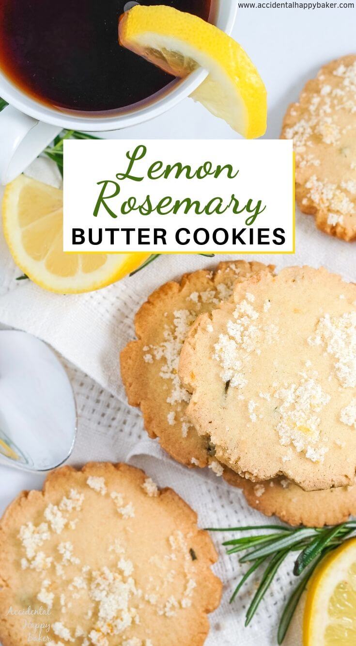 Lemon Rosemary Cookies, simple fresh flavors of lemons and rosemary meld together in these buttery shortbread cookies to make an unassuming cookie with a dynamic flavor combination. #lemon #rosemary #cookies #shortbread #accidentalhappybaker