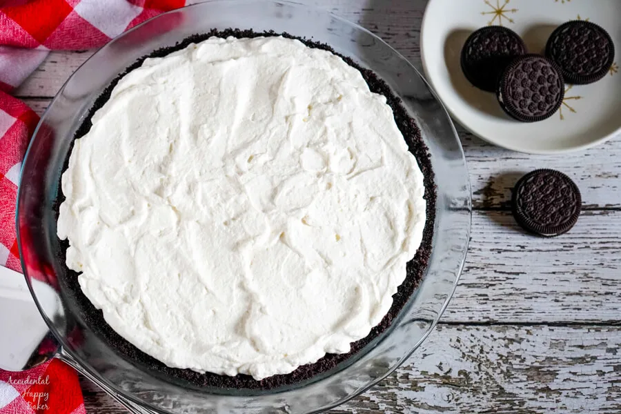 The final layer of the oreo pie is homemade whipped cream. 