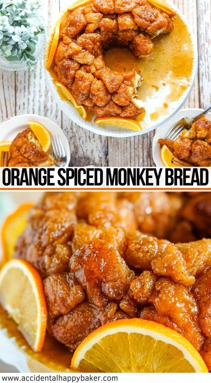 Orange Spiced Monkey Bread, Soft and fluffy biscuit pieces are rolled in orange zest, cinnamon, ground cloves and sugar before being doused in a homemade orange syrup and baked into a golden brown syrupy pull-apart treat! #monkeybread #orangespice 