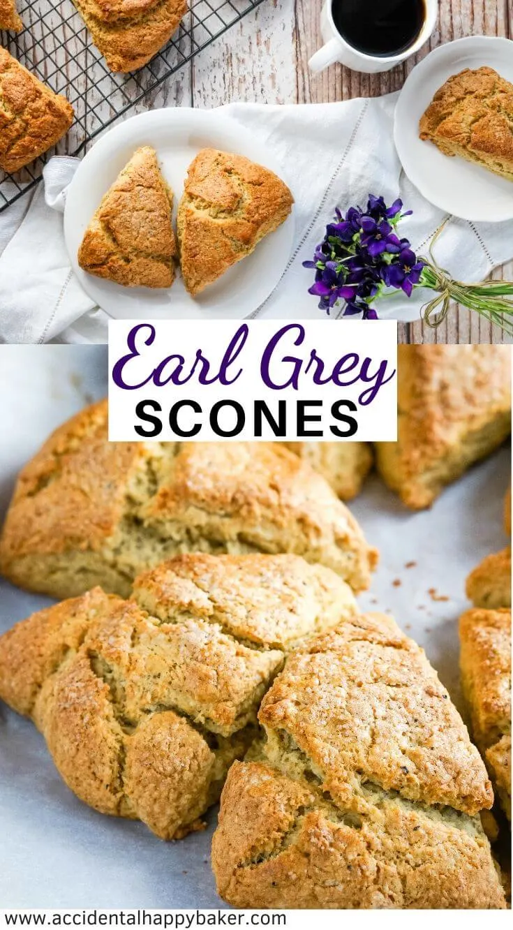 Tea lovers will delight in these Earl Grey Scones. Light and flaky scones are delicately flavored with Earl Grey tea for a tea time treat you can't resist. #sconesrecipe #earlgreytea #accidentalhappybaker