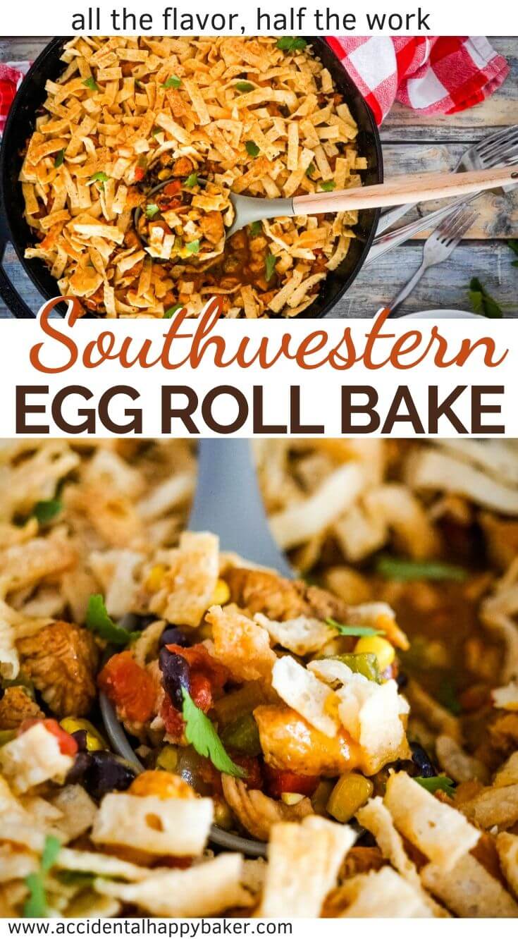 All the taste of Southwestern Egg Rolls with a fraction of the work! This easy main dish casserole is a play on one of my favorite appetizers, the Southwestern Egg Roll. 