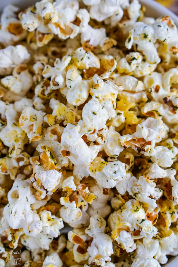 A close up image that shows the textures and seasonings on the popcorn kernels. 
