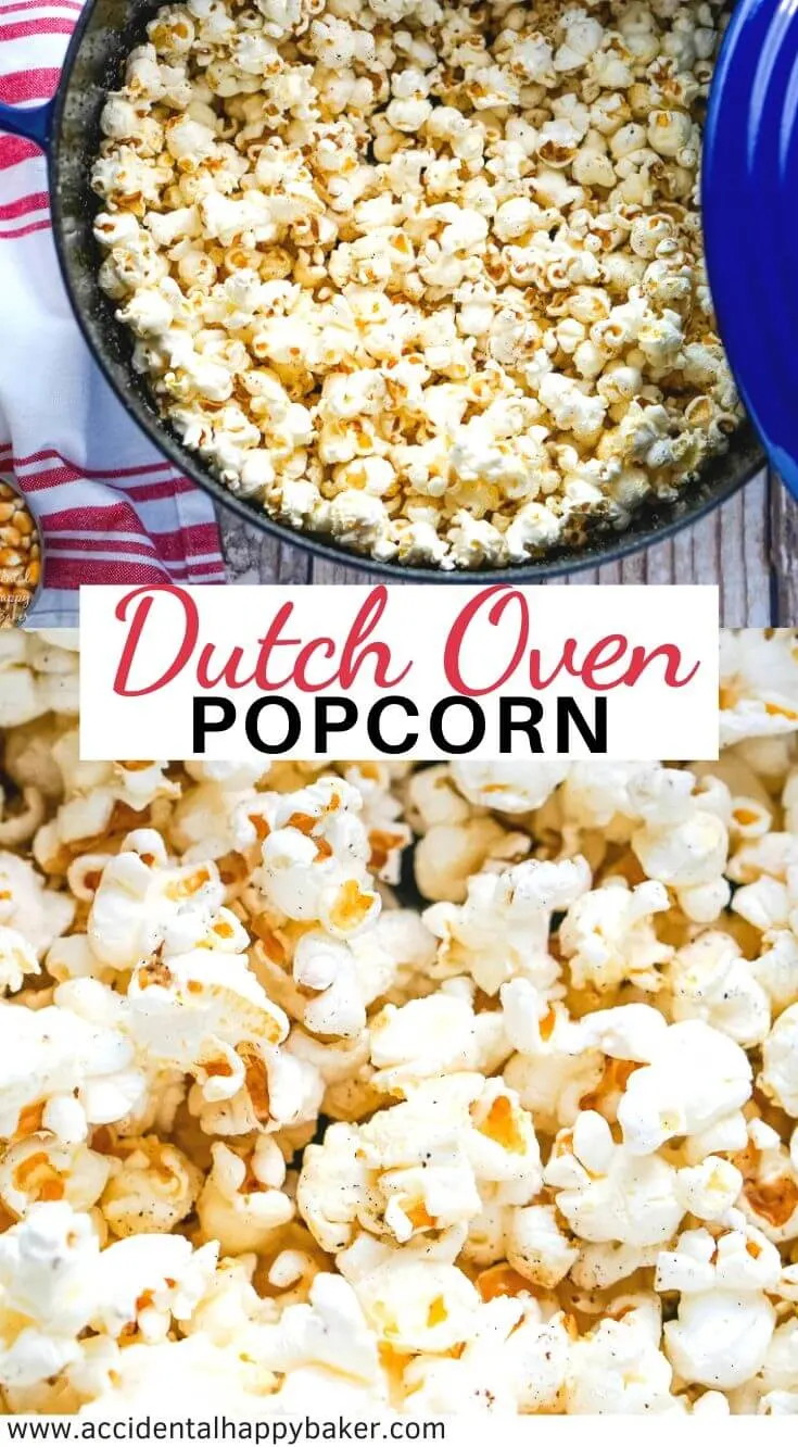 Soft, fluffy and buttery popcorn is easy to make the old fashioned way on the stove top in the Dutch oven. #dutchovenpopcorrn #stovetoppopcorn