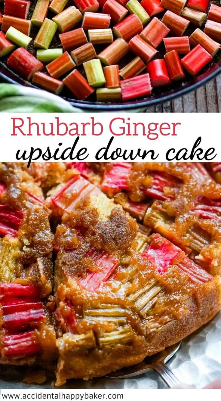 Rhubarb ginger upside down cake makes a simple and sweet, but stunning dessert with an old fashioned flavor. 