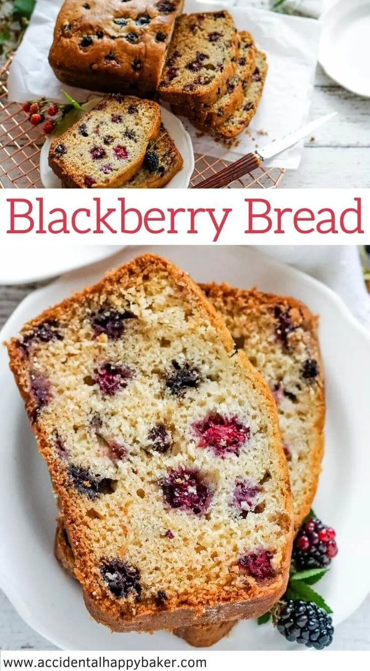 This one bowl blackberry quick bread recipe yields a loaf of sweet bread studded with berries and bursting with blackberry flavor.