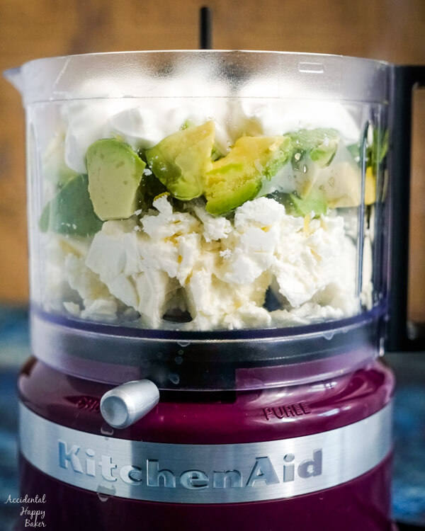 All the ingredients are added to the food processor. 