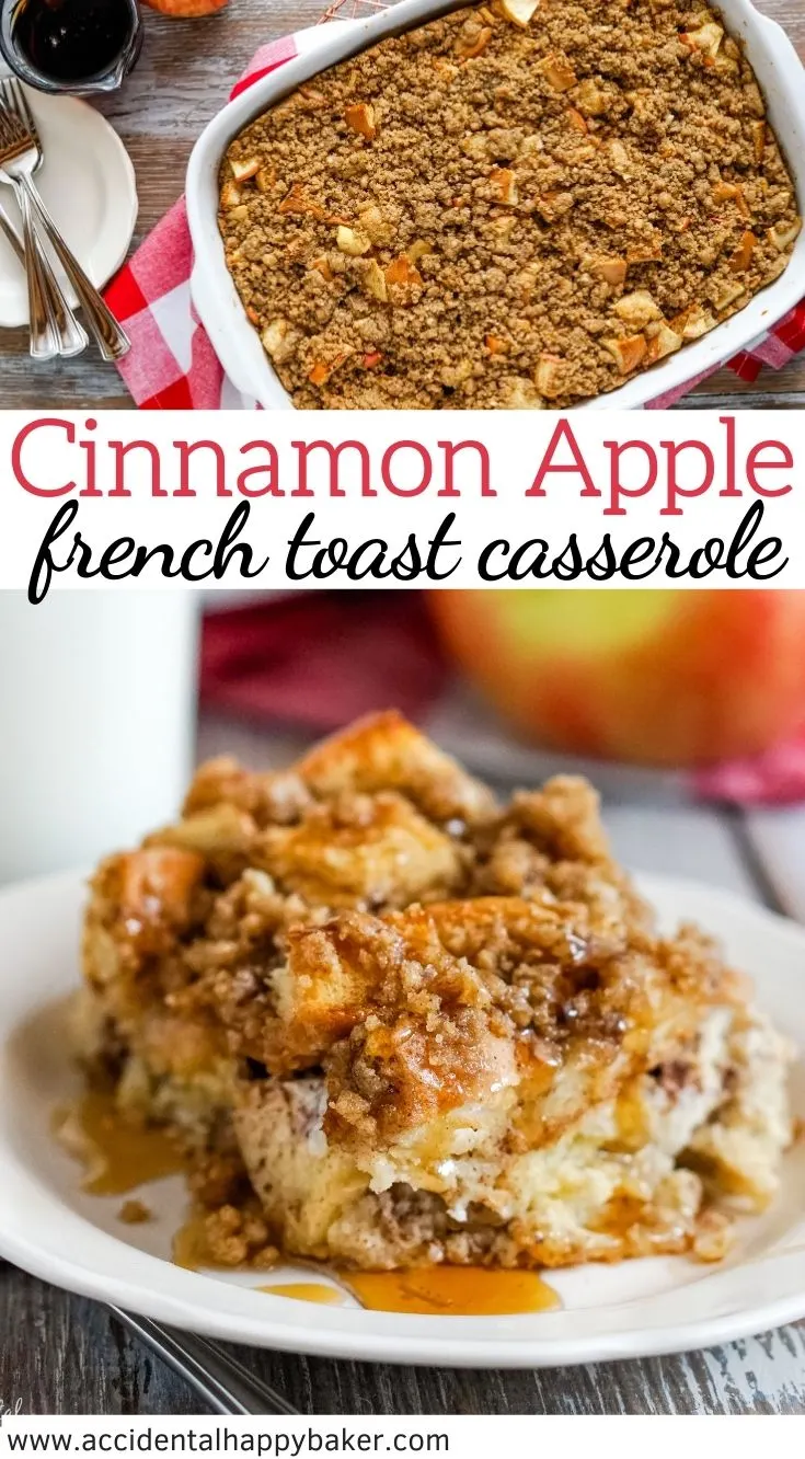 Loaded with baked apples and topped with cinnamon streusel, Cinnamon Apple French Toast Casserole is the perfect easy make ahead breakfast