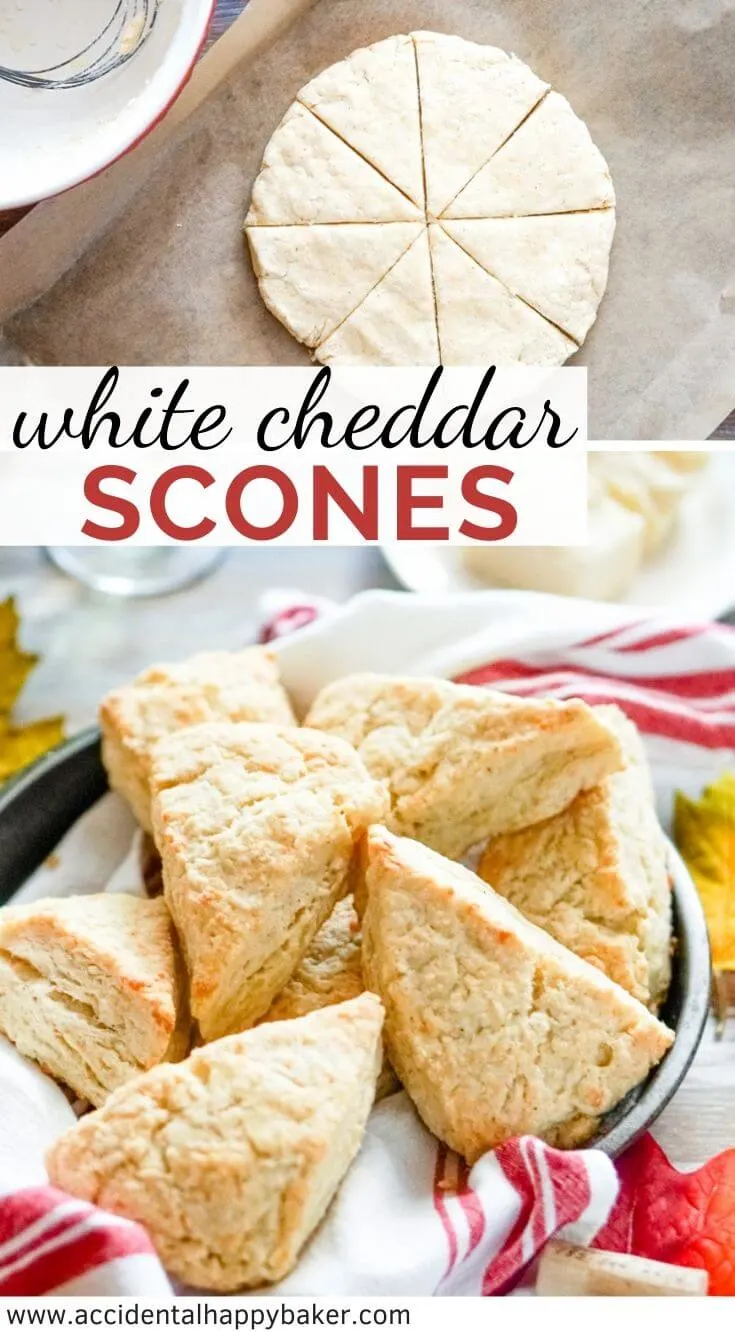 White cheddar scones are absolutely packed with sharp cheddar flavor! Buttery and flaky, cheesy and crisp, with a hint of red pepper spice.