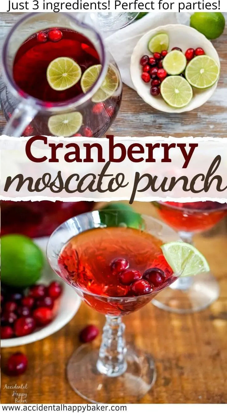Bubbly, sweet and tart! This easy 3 ingredient cranberry moscato wine punch is perfect for parties.