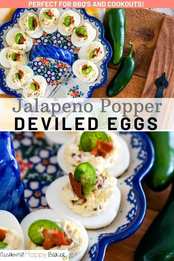 Deviled eggs with a slice of jalapeno and bacon on them.