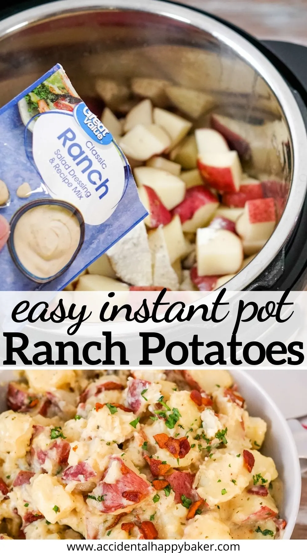 Instant Pot Ranch Potatoes combine creamy red potatoes, ranch dressing and bacon for a quick and easy side dish that’s ready in a flash!
