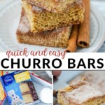 Soft and chewy churro bars have all the cinnamon and sugar goodness of a churro, but in a quick and easy-to-make cookie bar form.