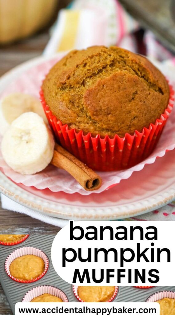 This moist and fluffy banana pumpkin muffin recipe combines two great breakfast flavors, pumpkin and banana. Richly spiced with cinnamon, ginger, and allspice, these easy to make muffins are perfect for using up those overly ripe bananas on the counter! 