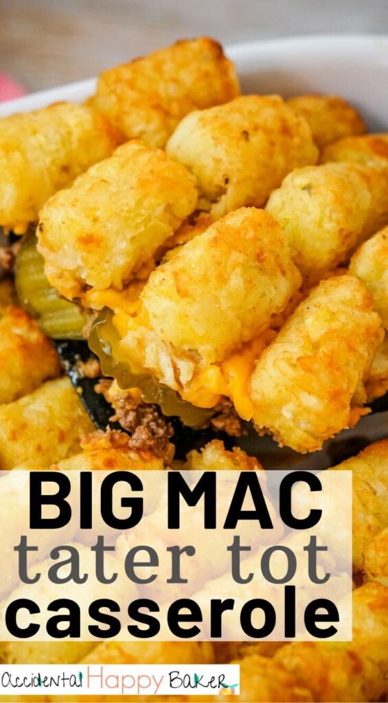 Big Mac Tater Tot casserole has all the flavors of that iconic burger combo complete with hamburger, special sauce, pickles, and melted cheese. It’s topped off with crispy tater tots for an easy weeknight dinner your whole family will love! 