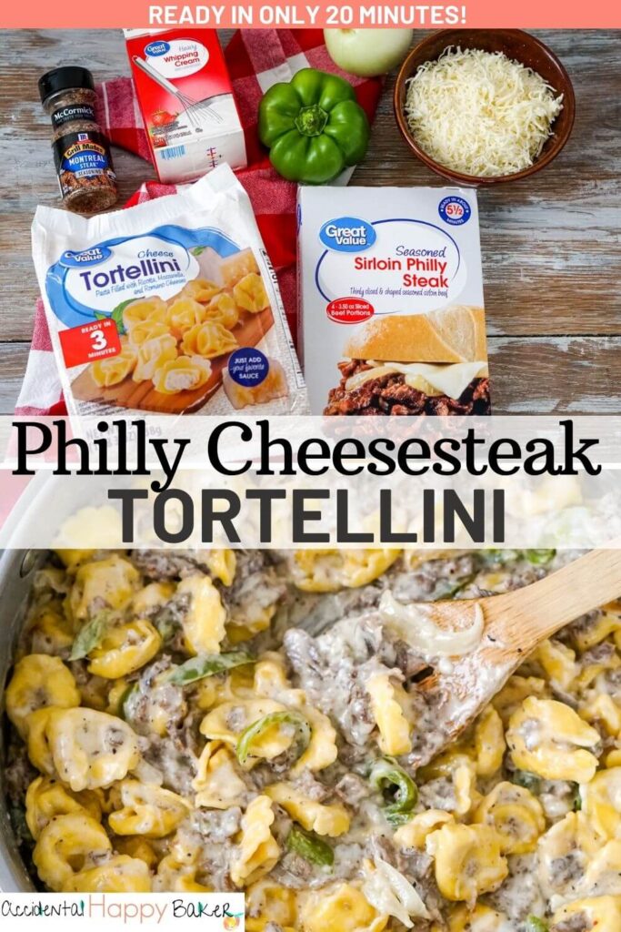Creamy, cheesy, hearty and delicious with thinly sliced steak, peppers, onions, and cheese tortellini, this Philly Cheesesteak Tortellini uses convenience items to make a delicious main dish pasta recipe that’s ready in about 20 minutes!