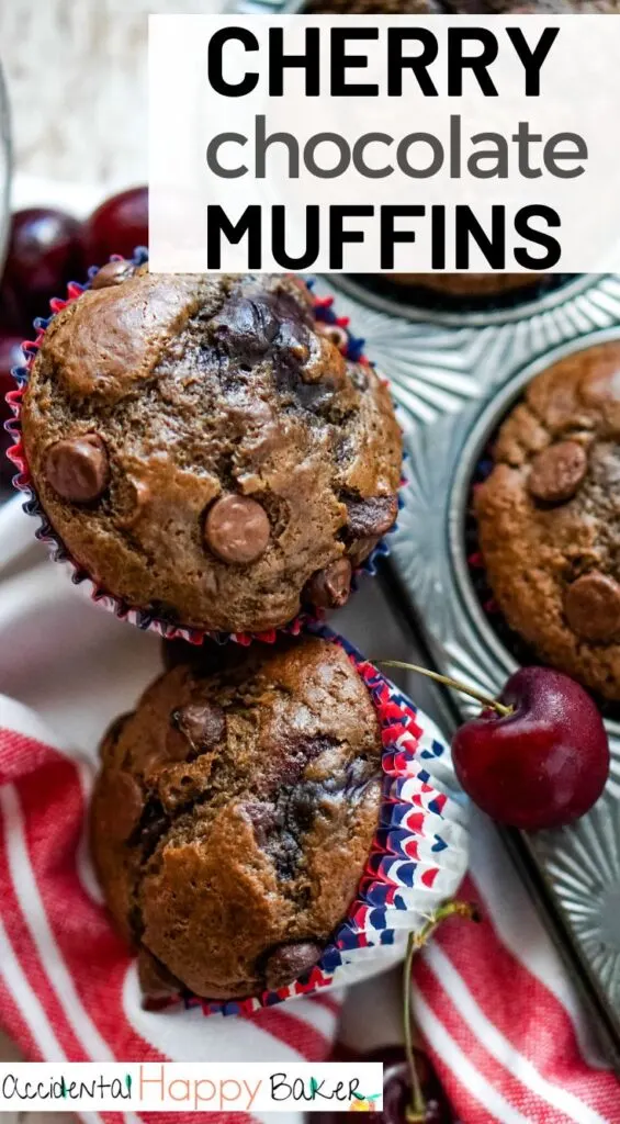 Chocolate cherry muffins are moist chocolate muffins studded with chocolate chips and juicy chopped cherries, what’s not to love? Sometimes you want a decadent muffin for breakfast and, oh my, does this fit the bill!