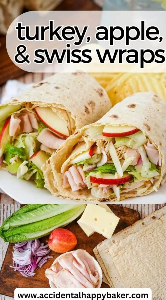 An easy lunch recipe to jazz up your lunchbox. Crunchy and sweet, savory and filling with turkey, apples, swiss cheese, red onions and lettuce tossed in a homemade honey mustard vinaigrette, this turkey wrap makes a delicious and healthy choice for lunches. 