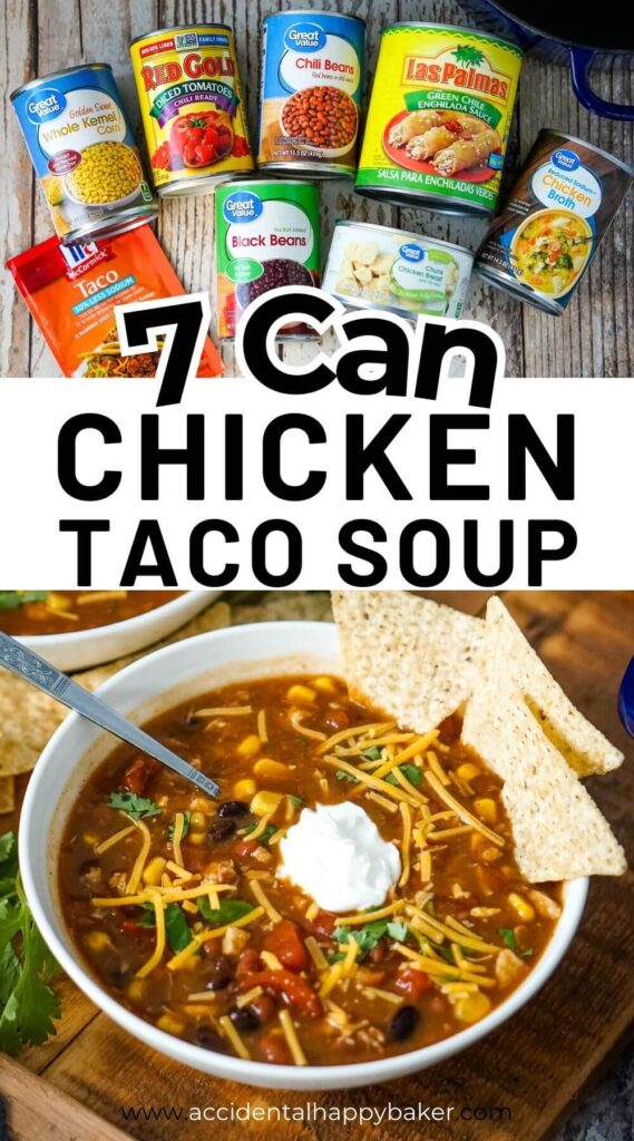 Hearty, flavorful, and filling, this 7 Can Chicken Taco Soup is the epitome of easy cooking! Everything you need for this recipe is shelf stable. With this easy recipe, the hardest part of dinner is opening up the cans and then washing the dishes! 