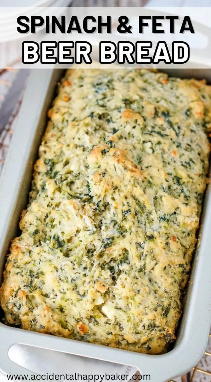  Spinach and Feta Beer Bread is an easy to make no fuss bread recipe. This fun twist on beer bread combines the tanginess of feta with the earthiness of spinach for a moist and flavorful beer bread that makes a perfect side to soups and stews, but is also great to eat all by itself.