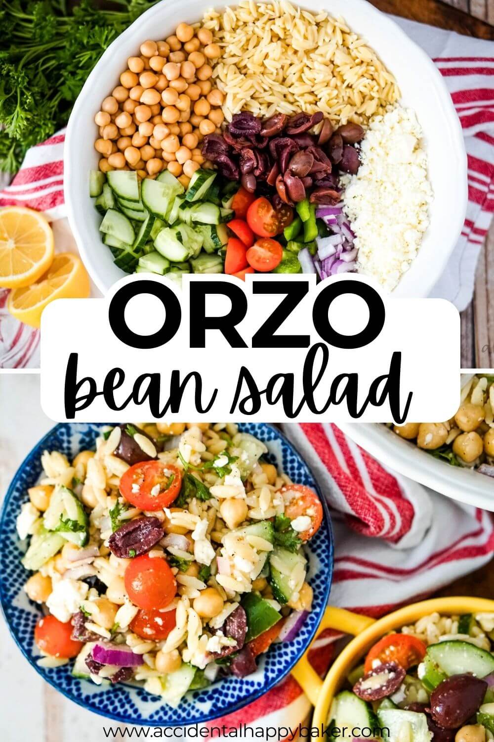 Easy Orzo Garbanzo Bean Salad is vibrant, fresh, and as full of bold flavors as it is veggies! This protein rich salad keeps well for days and makes an excellent side dish as well as a vegetarian lunch for those busy work days.