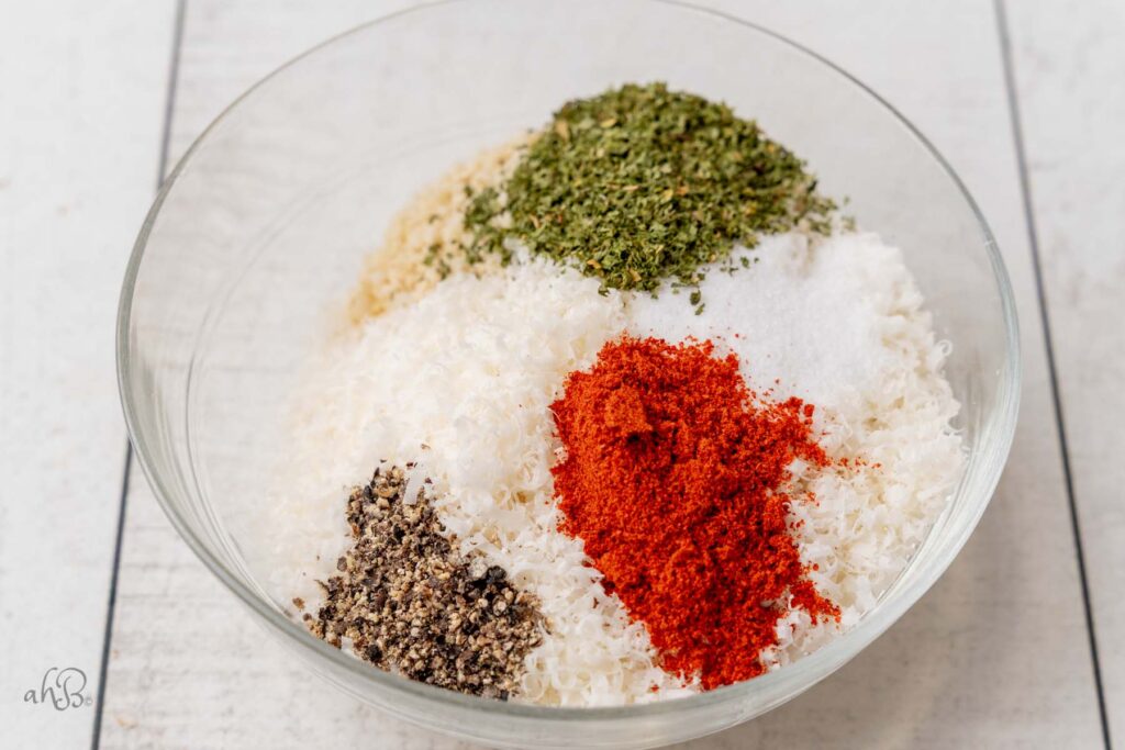 the breadcrumbs and spices are mixed together.